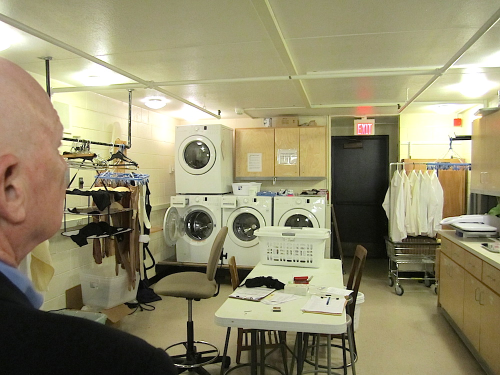 Here's Jon entering the dressing room area. The women's dressing room is off to the left from this central area and the men's is off to the right.