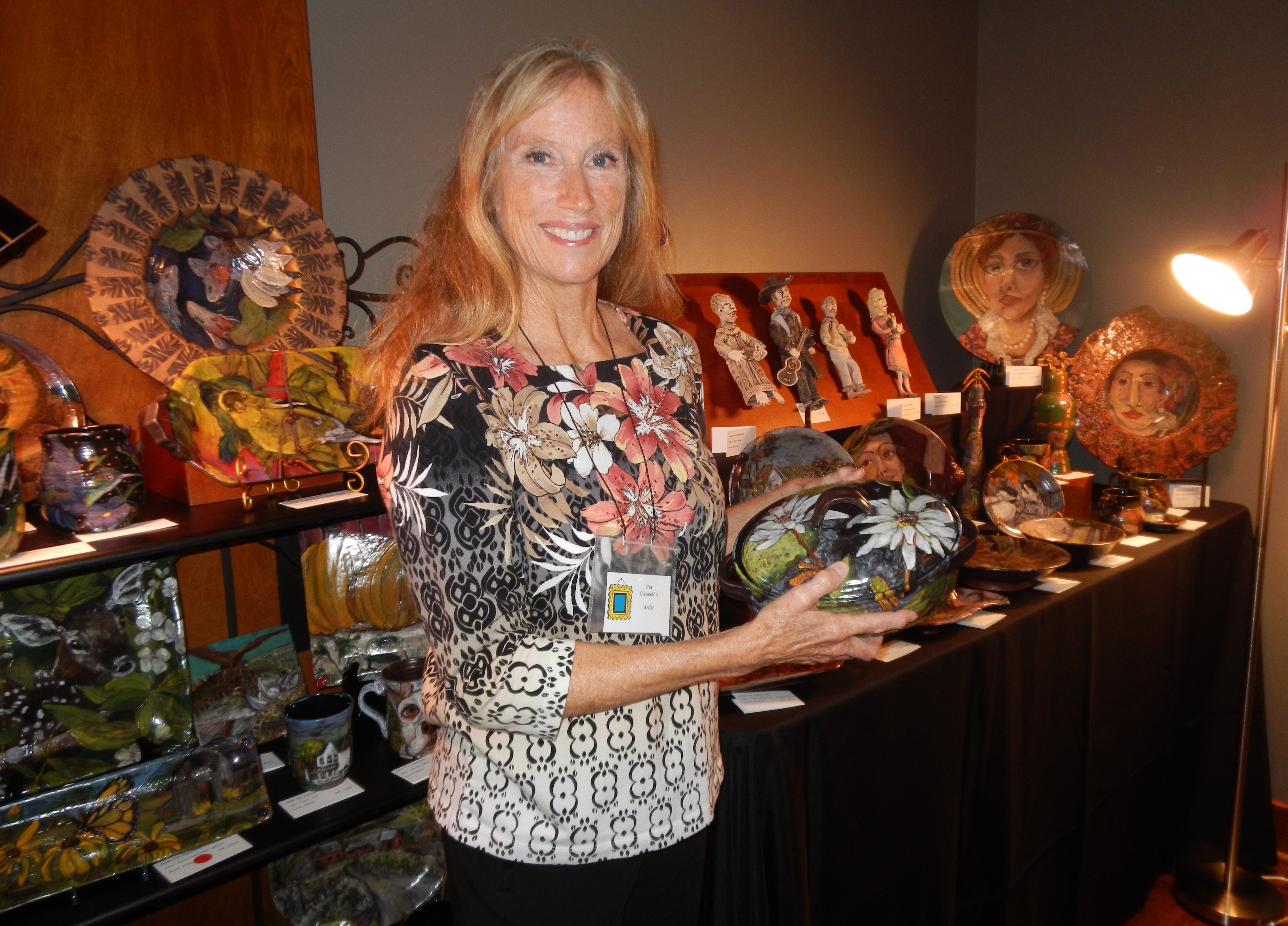 Pat Clapsaddle makes these handcrafts and paints these usable dishes.