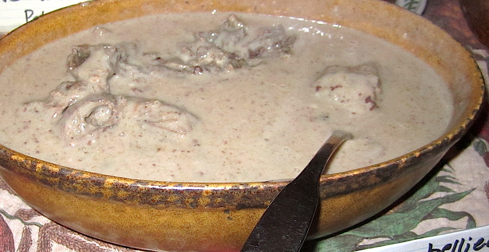 Speckled-bellied goose in mushroom gravy. Another popular entree.