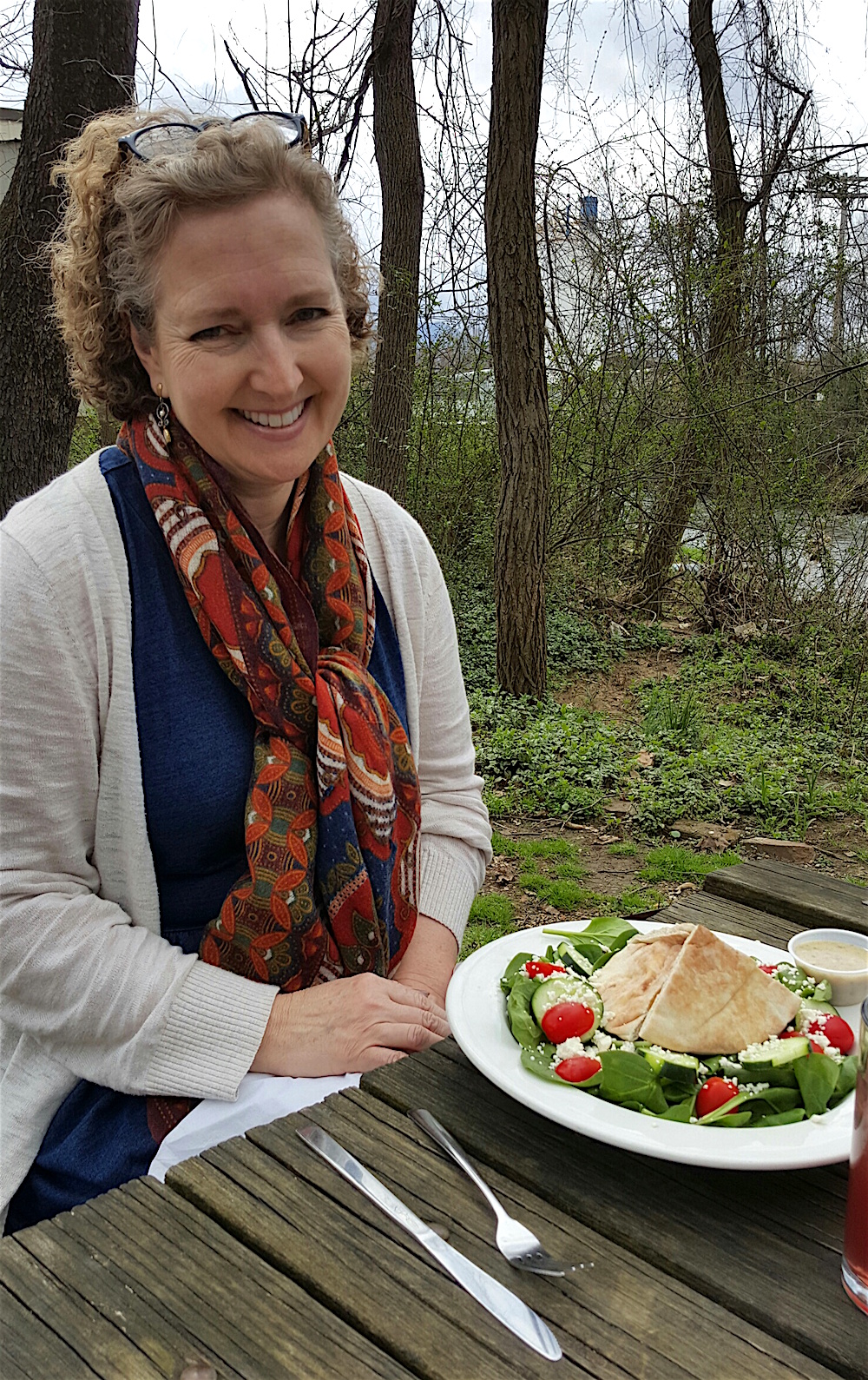 We chose an picnic table overlooking Richland Creek.