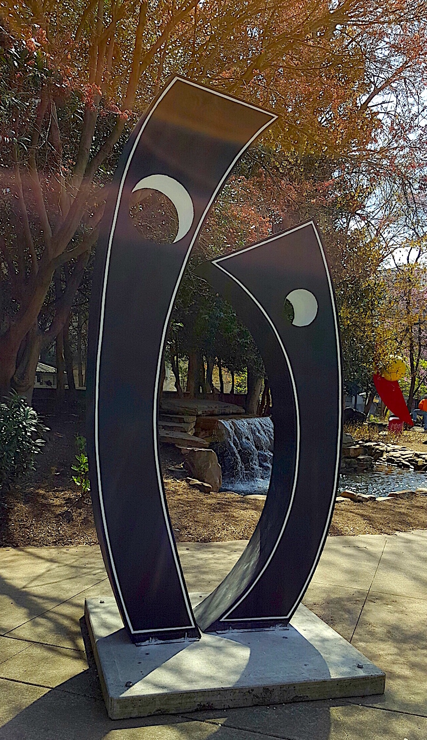 This is one of the new sculptures in Krutch Park. The names of the pieces and the artists have not yet been put on them.