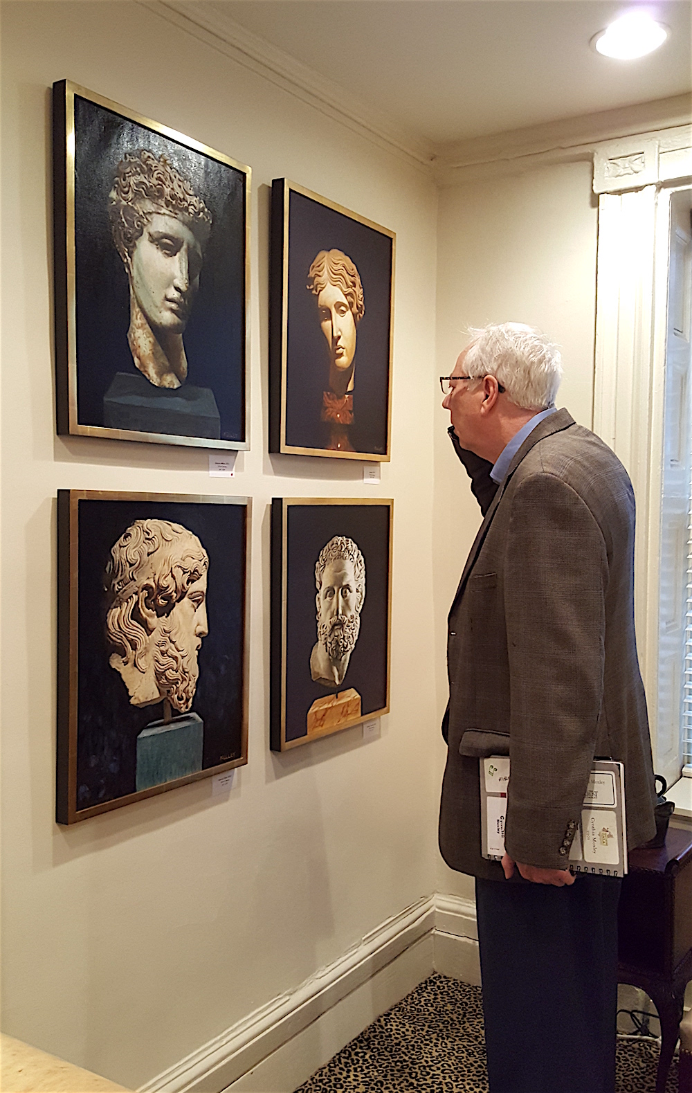 Kelley's current exhibit called "Portraits of Stone," are paintings of Greek and Roman sculptures.