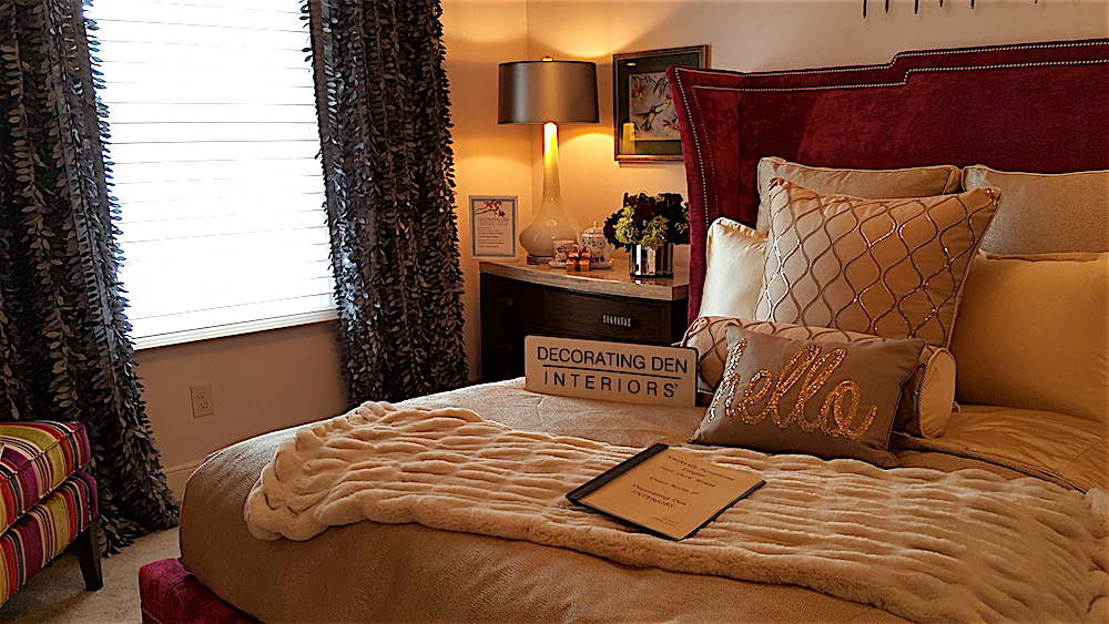 I call this one the "Hello Room" because of that friendly pillow. It's also by the folks at Decorating Den Interiors.