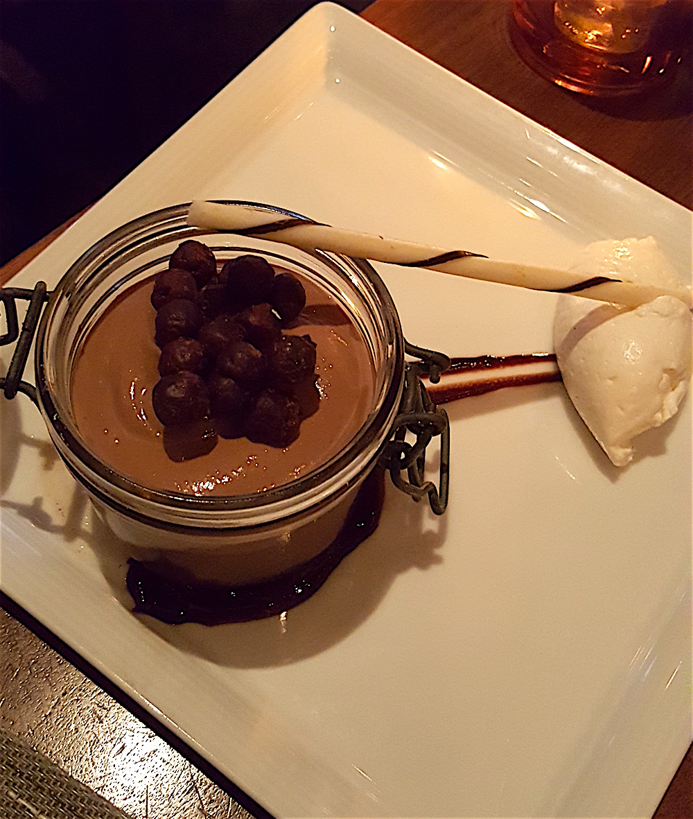 Alan, a known dessert fiend, ordered chocolate pot au creme with whipped cream and chocolate tulle. He let me taste it and, as you got deeper and deeper into the dish, the chocolate taste got more intense. Amazing.