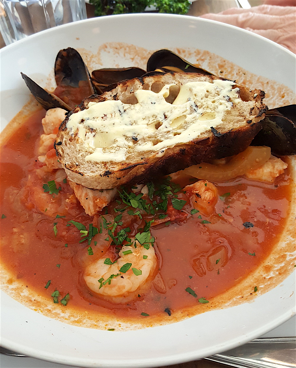 Bruce and Alan both chose the Genovese style Fisherman's Stew and loved it. Alan said the broth was flavorful, but not too rich. The fish changes daily (on Saturday it was grouper) and the stew also contains mussels and Louisiana shrimp.