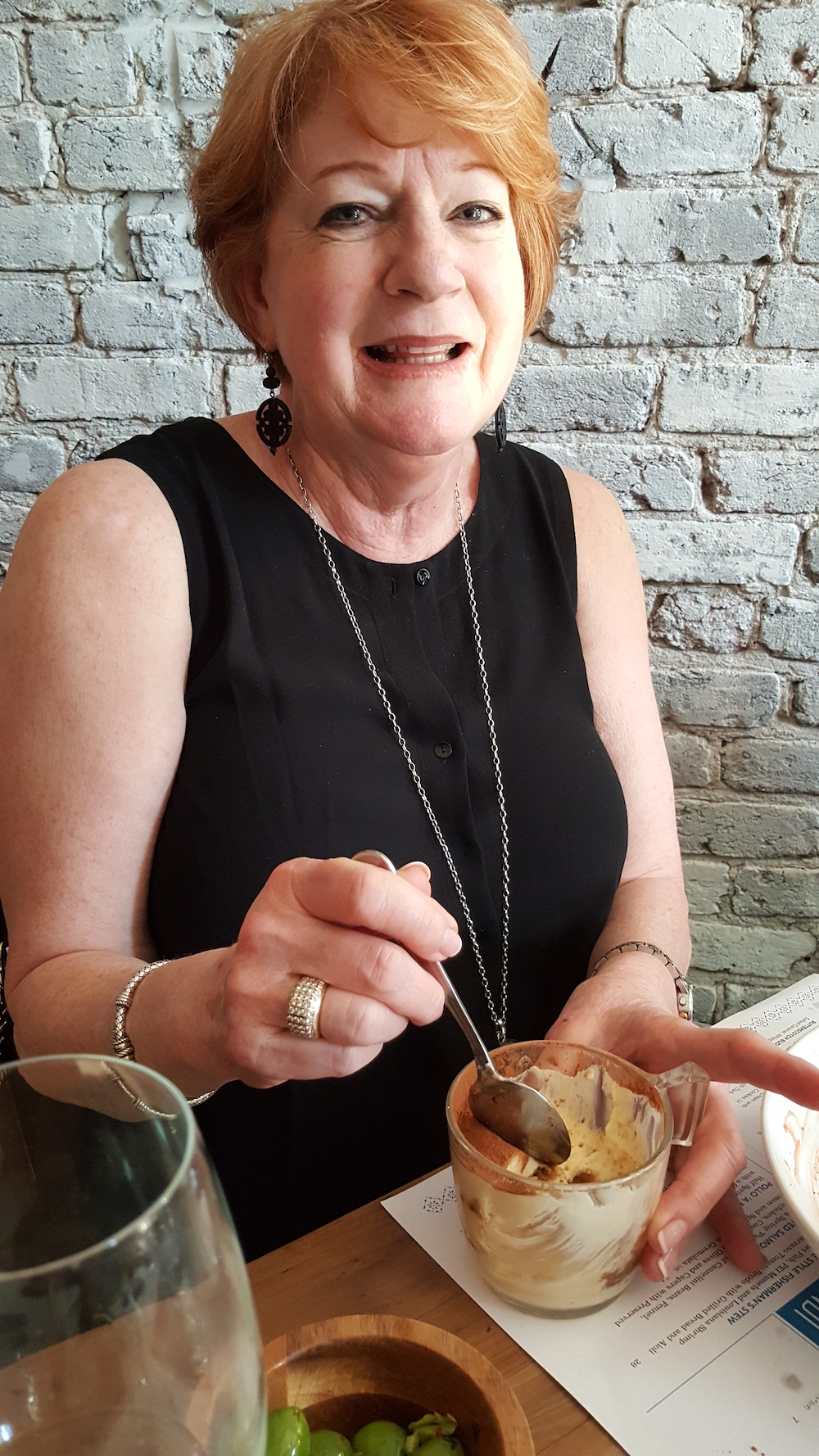 Here's Monique in the midst of the very serious taste test!