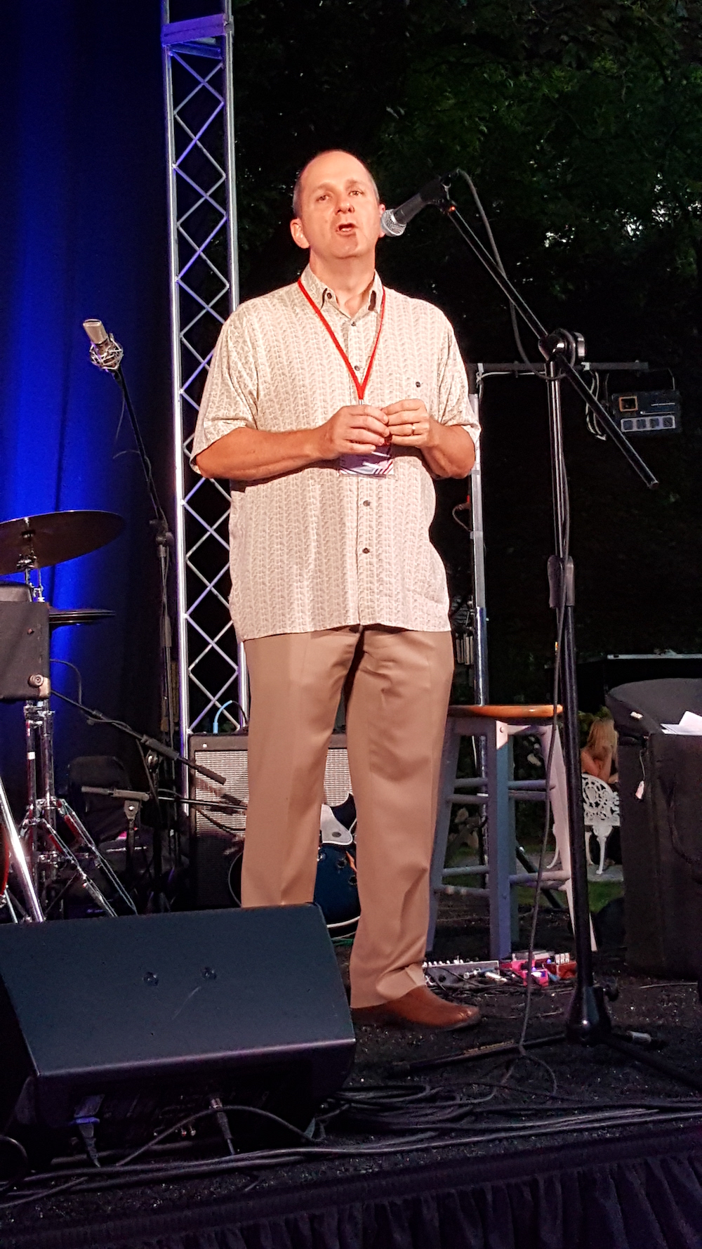Frank Graffeo, executive director of the Joy of Music School, introduced Taber Gable, a former student there.