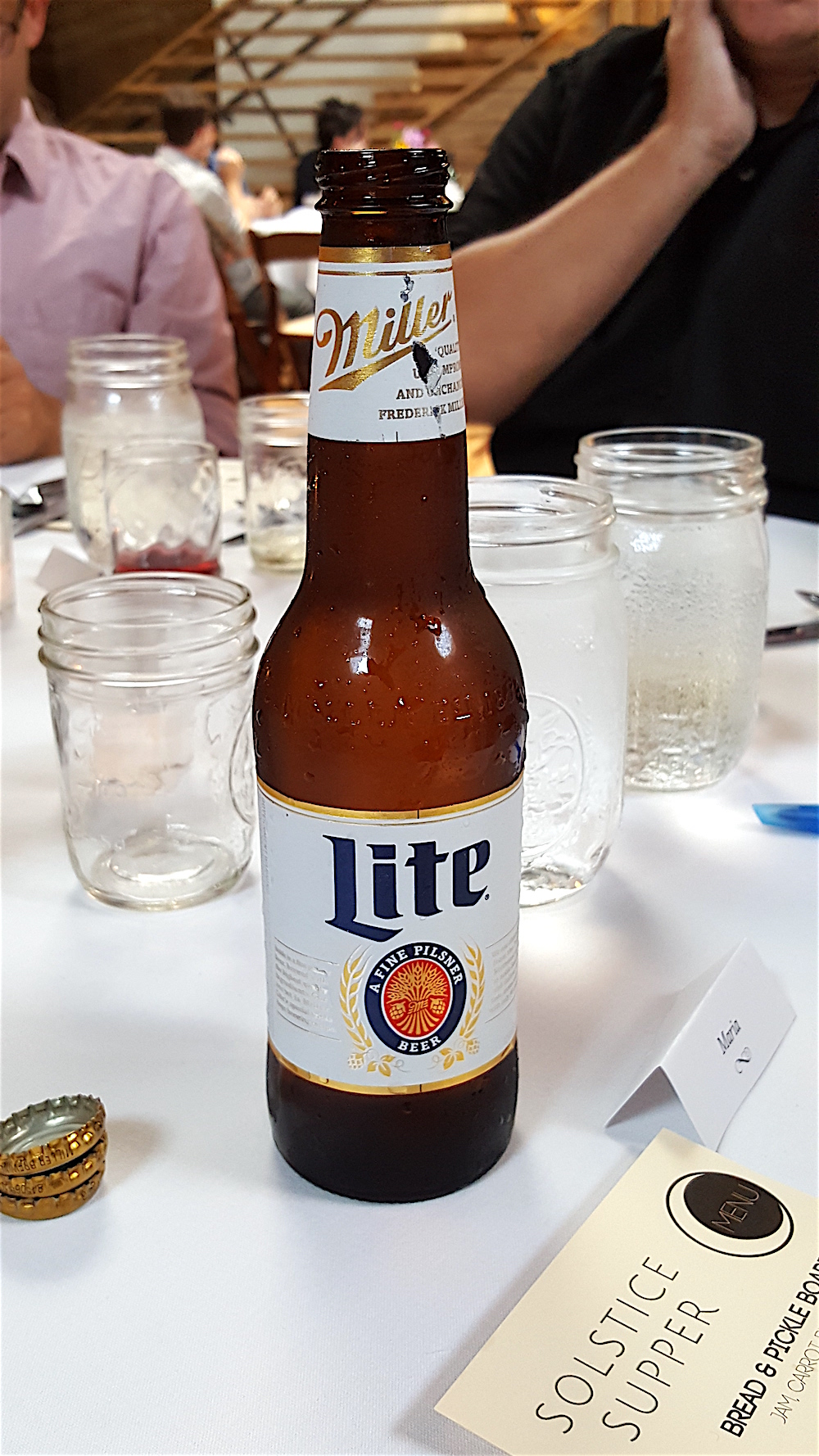 Maria's favorite beverage, Miller Lite, attracted some attention. "Where'd you get that Miller Lite?" someone asked us. "We brought a whole cooler full," we responded. "Help yourself!" (We are lucky to represent Cherokee Distributing Company, the local Miller distributor.)