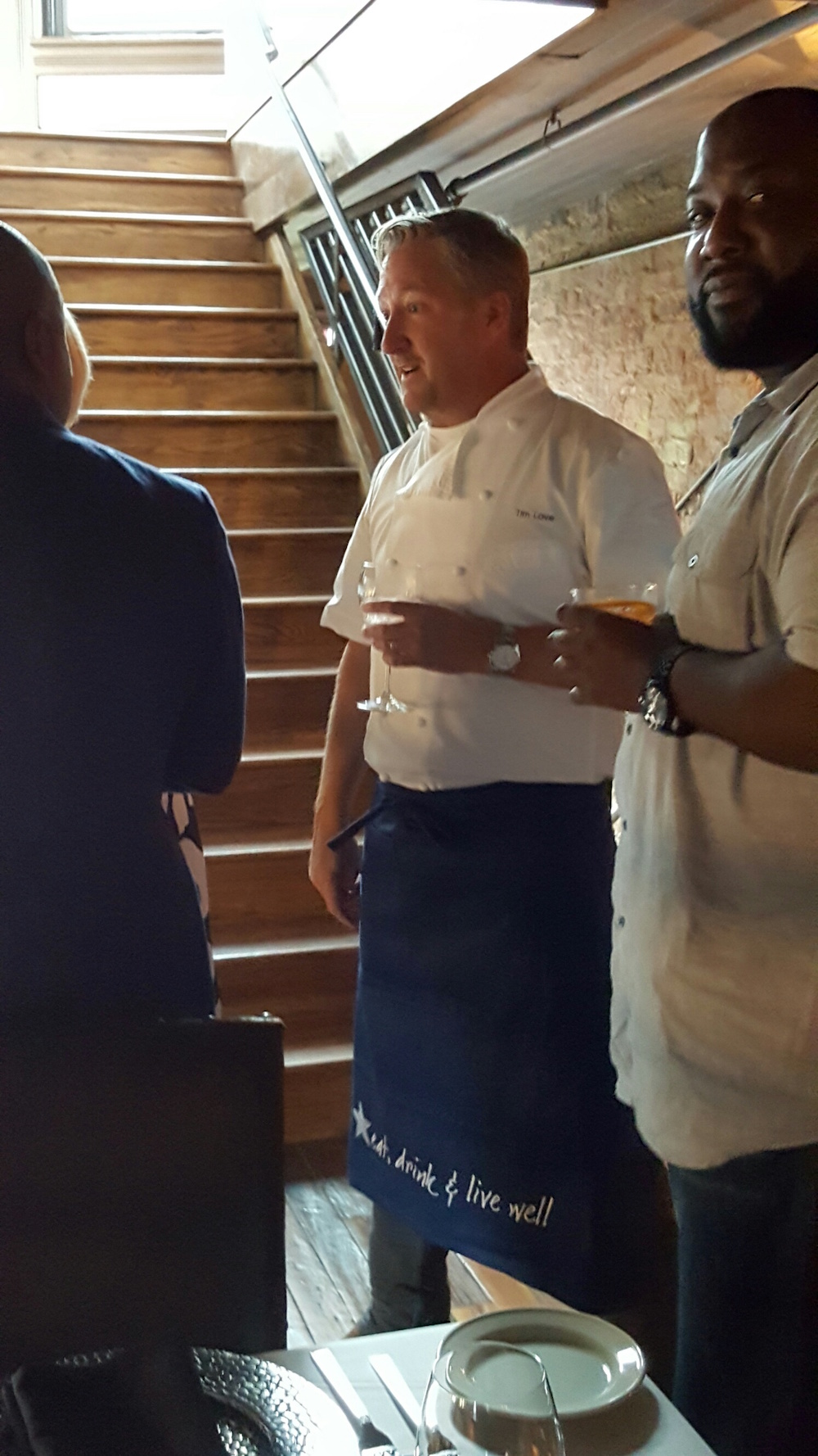 Chef Tim Love mingled with the guests including AJ Dave, at right. Dave works front desk at the Oliver Hotel.