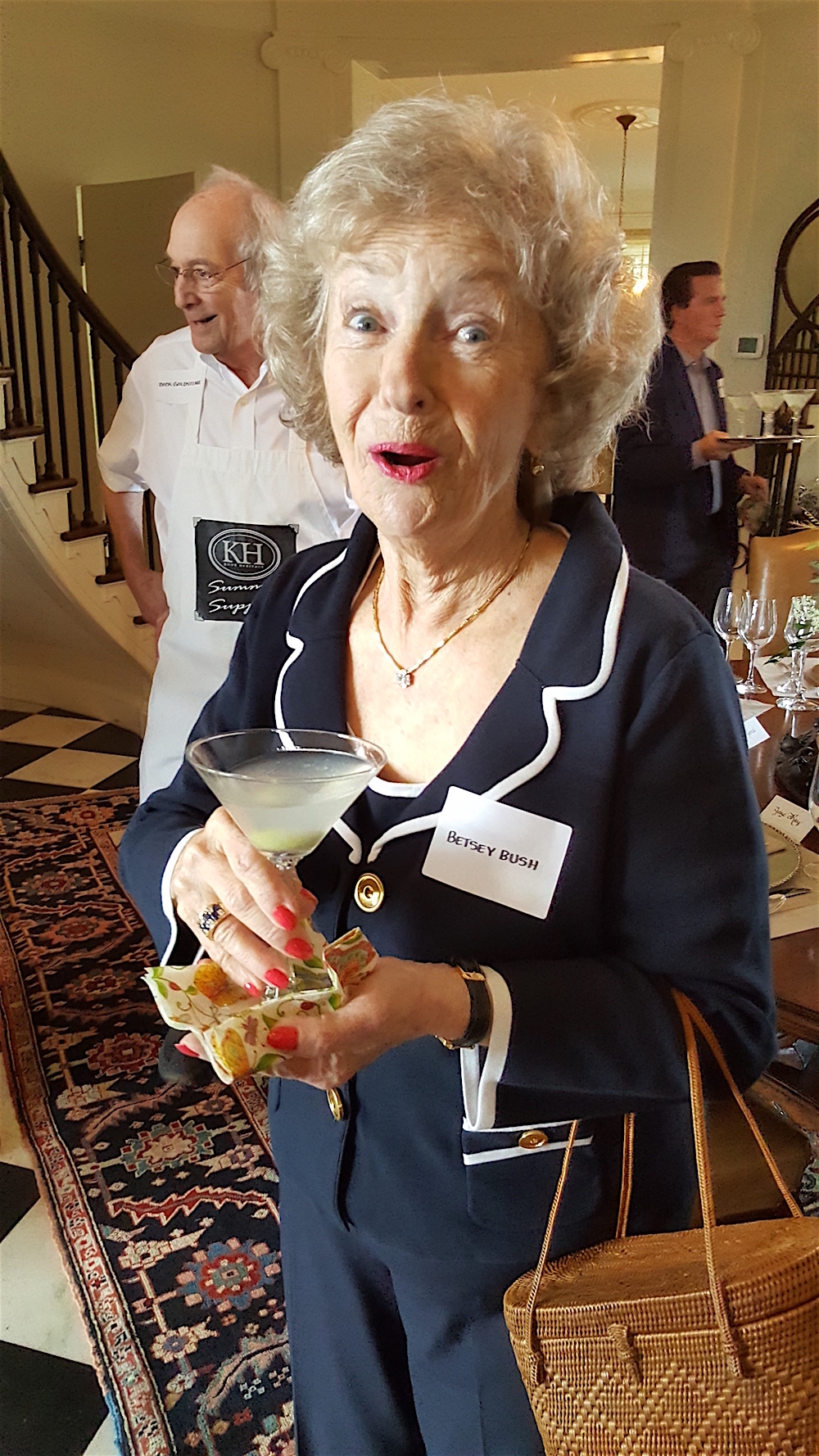 Here's guest Bestey Bush after she tasted the welcoming drink -- an ice cold dirty martini with a liquid olive! Yeah. A liquid olive!