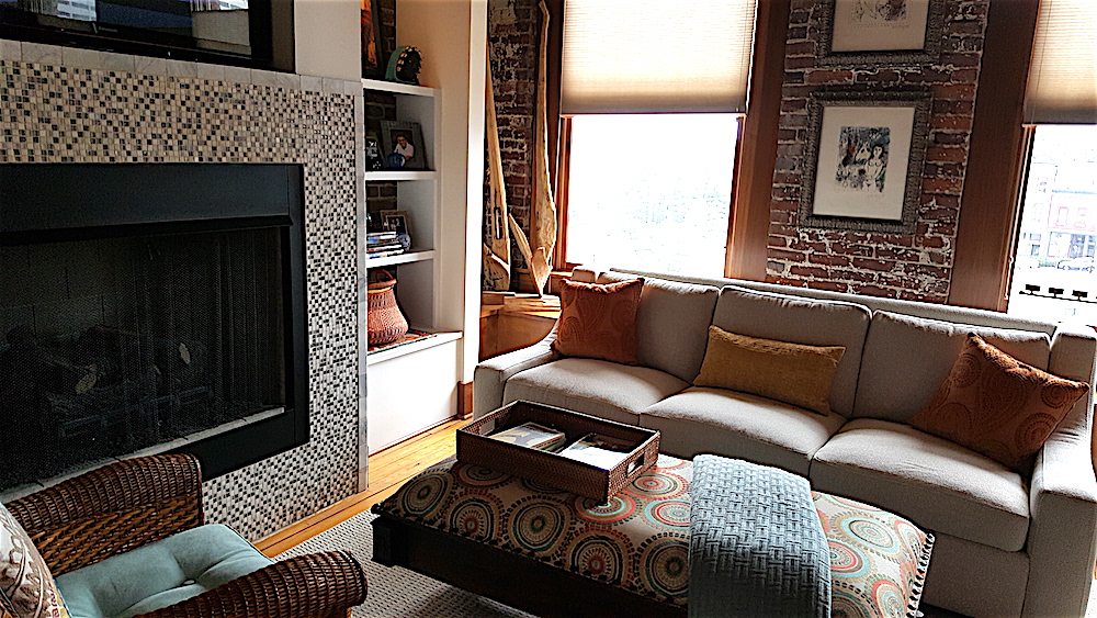 Here's the living room of the 1,743-square-foot 2-bedroom, 2-bath condo.