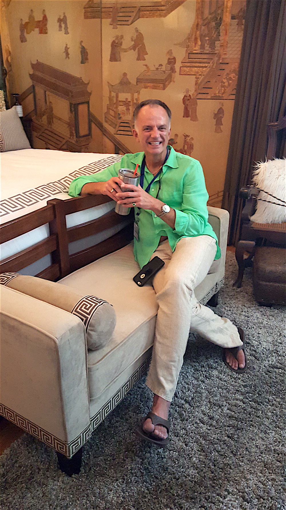 Here's Tim holding court in the master bedroom.