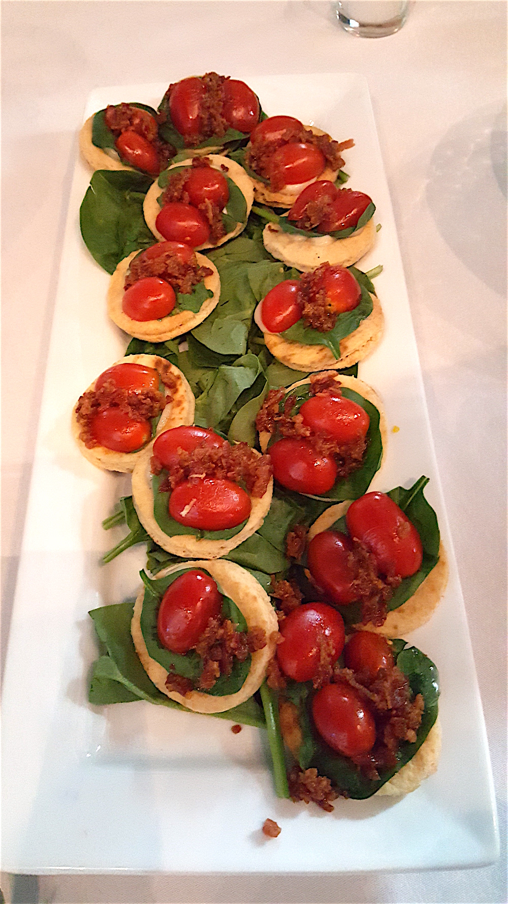 My favorite: bacon-spinach-tomato tarts.