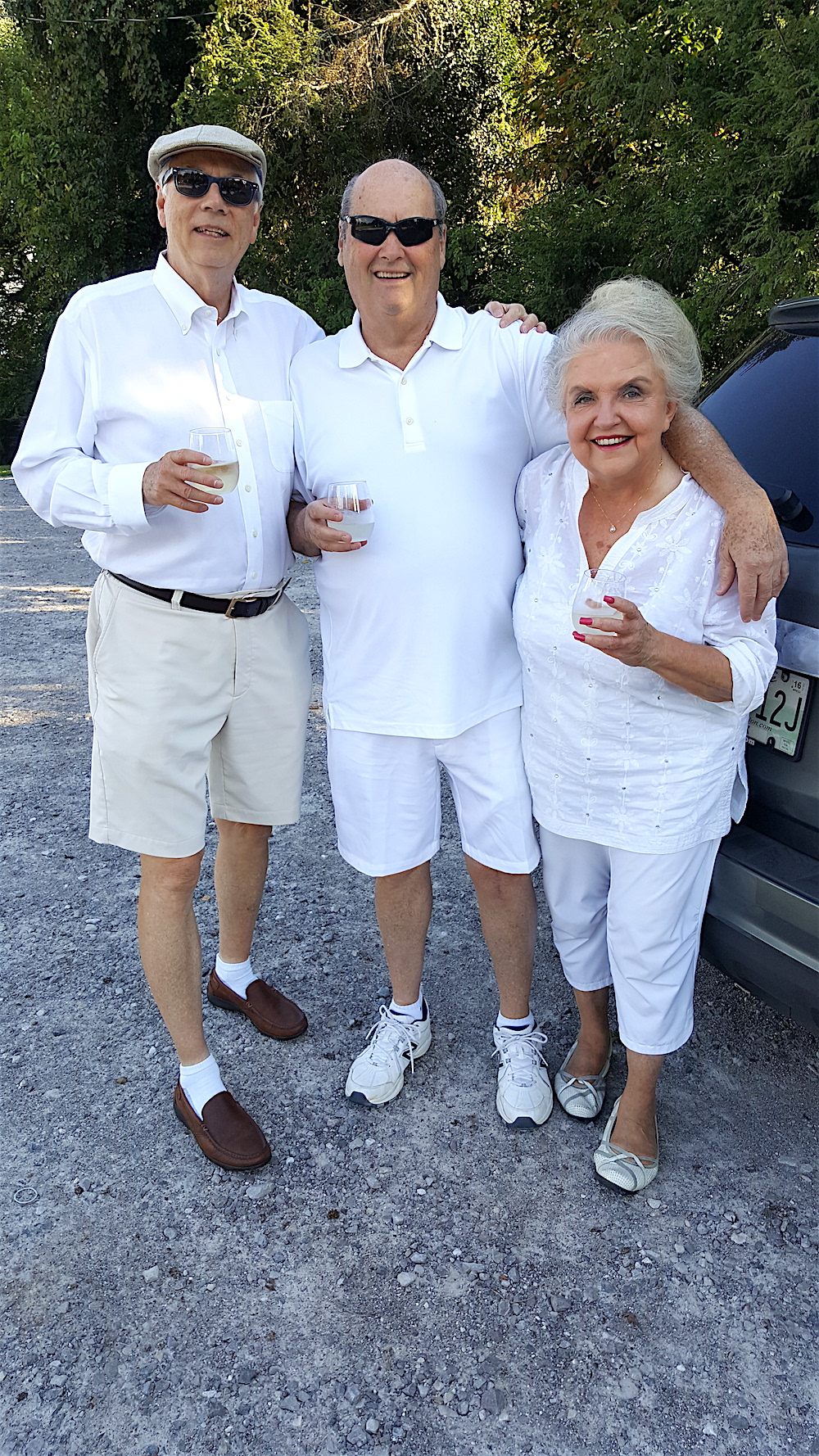 Here are my cohorts gathered in the parking lot before the group march to the picnic. From left, my husband, Alan Carmichael, Richard and Dawn Ford.