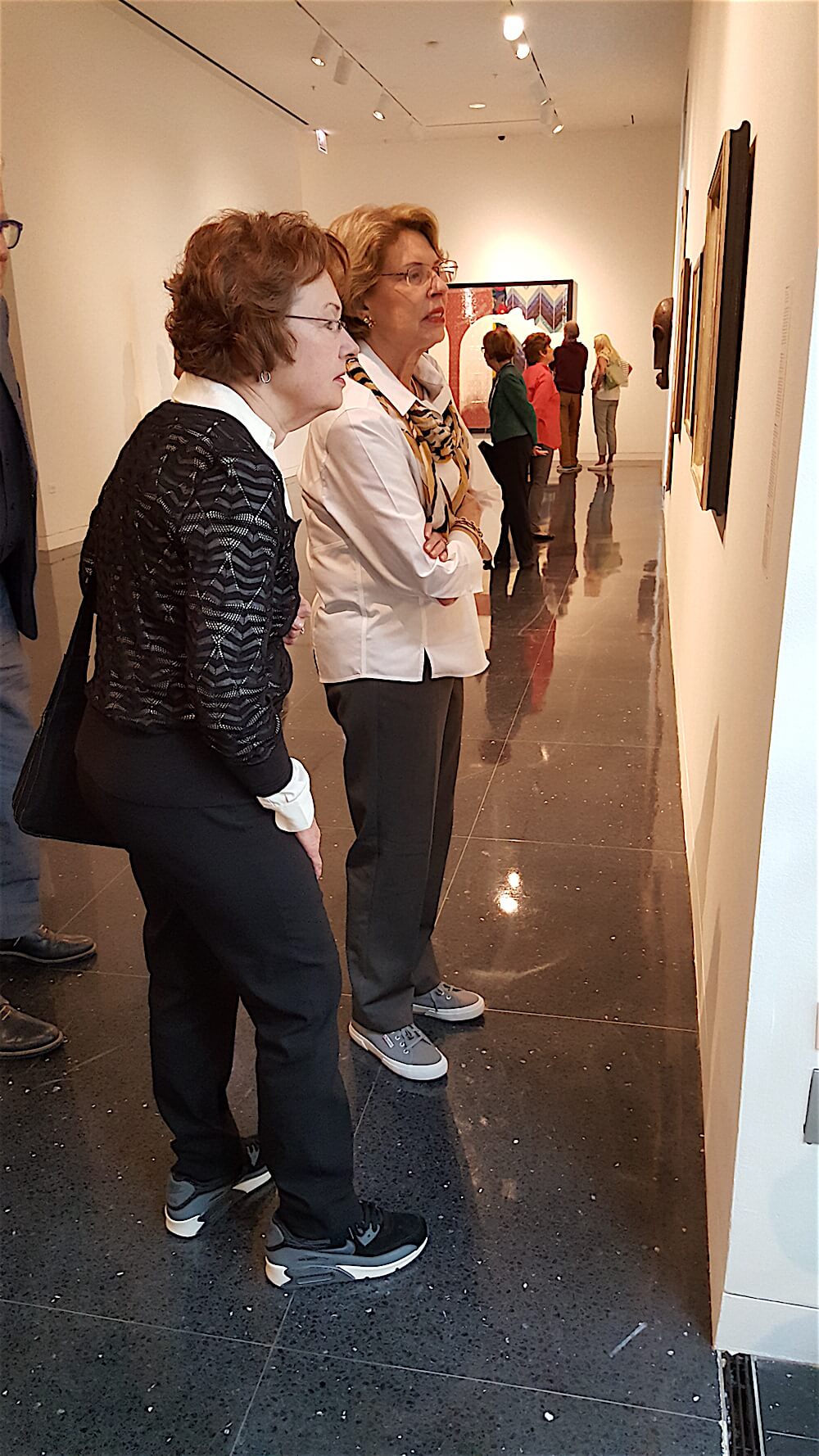 Donna Wertz, left, and Molly Joy intently studying the collection.