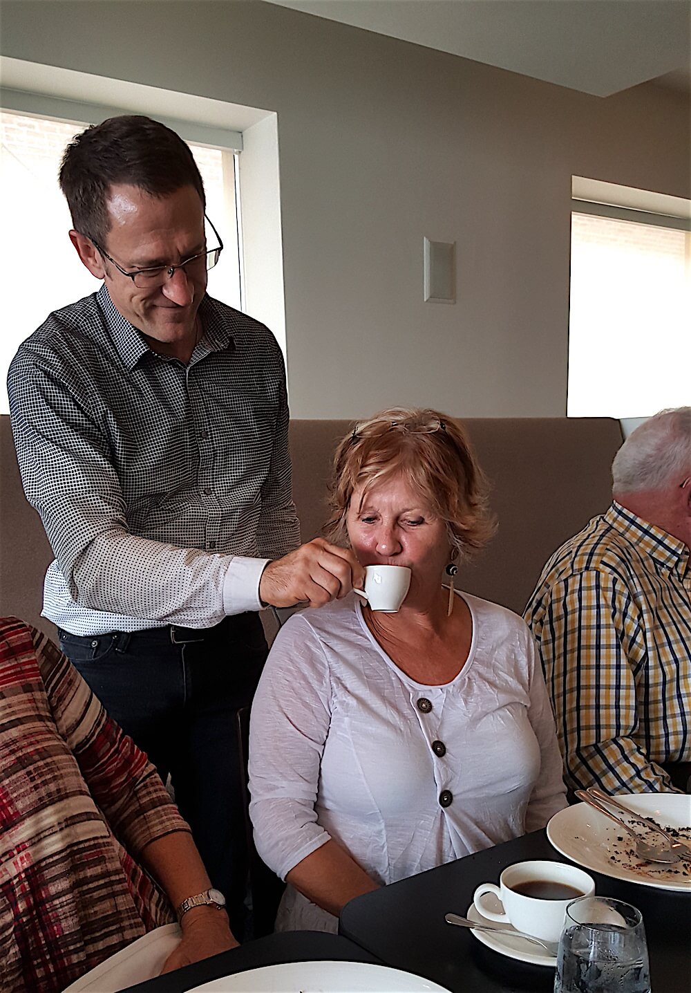 Stephen Wicks gave Pandy Anderson a sip of his espresso. Talk about a great tour leader!