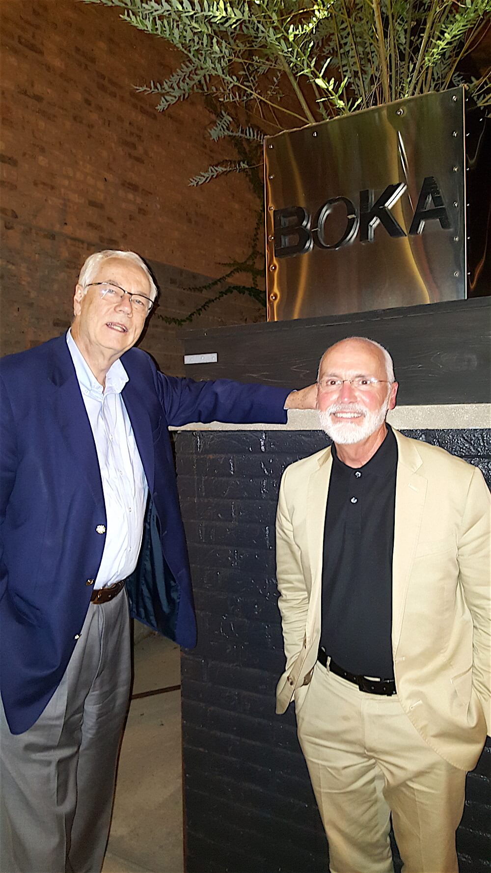 Alan, left, and John Cotham at the entrance to Boka.