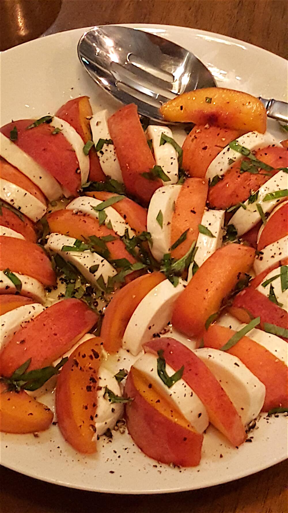 Salad course was a peach caprese.