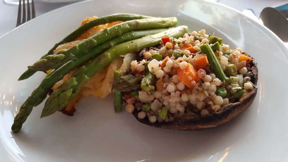 I asked for a vegetable plate, which was delicious: a portabella mushroom filled with couscous and veggies.