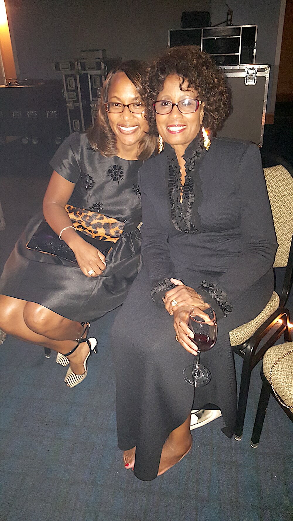 Board members Jan Brown, left, and Gwen Brown backstage waiting for their cues to help introduce the winners.