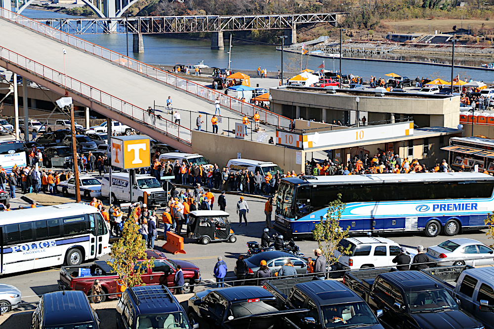 Here's the view of the Tennessee River -- and fun game day festivities -- from the new patio. (Photo by Pam Rhoades.)