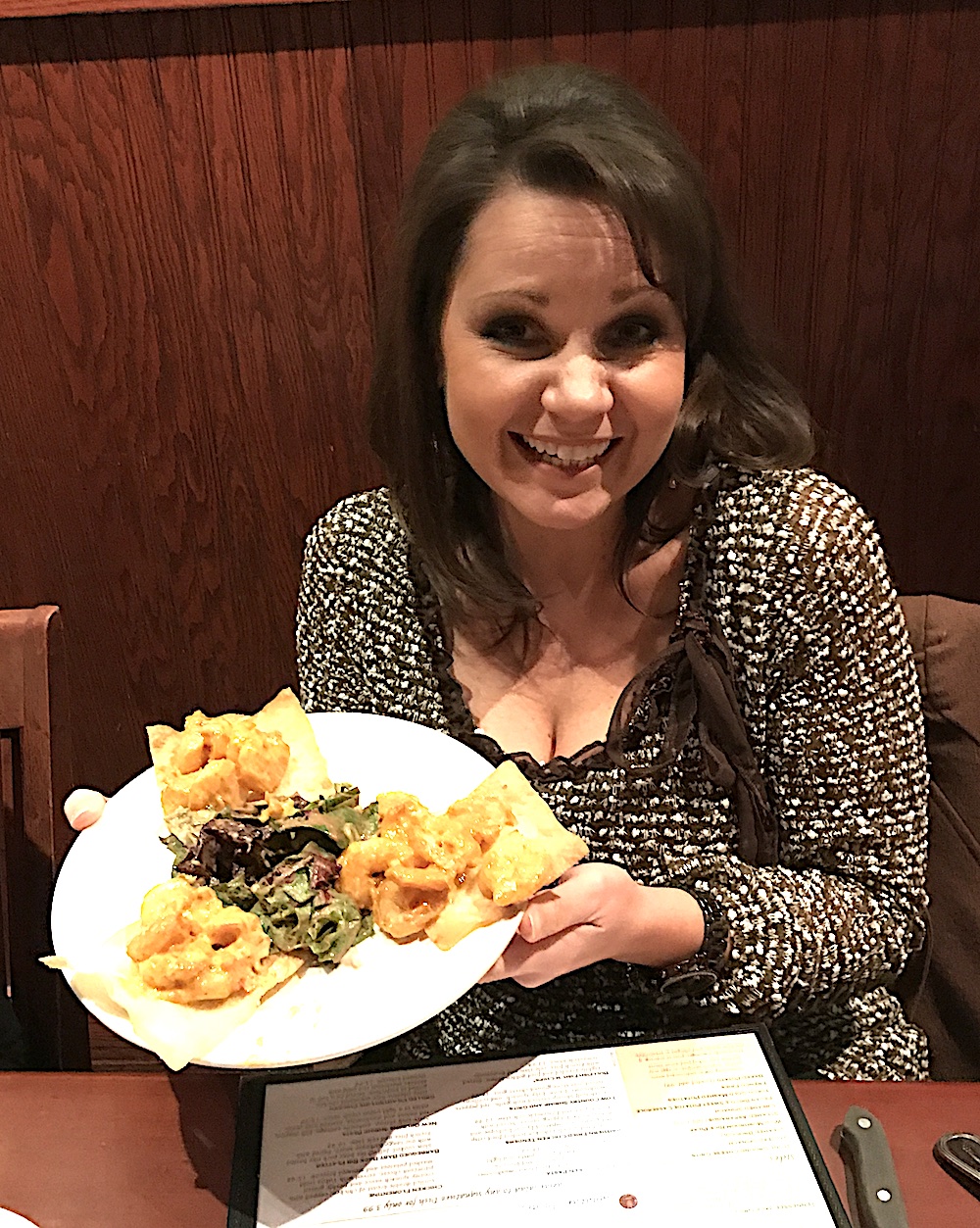 Linnie with the spicy shrimp appetizer.