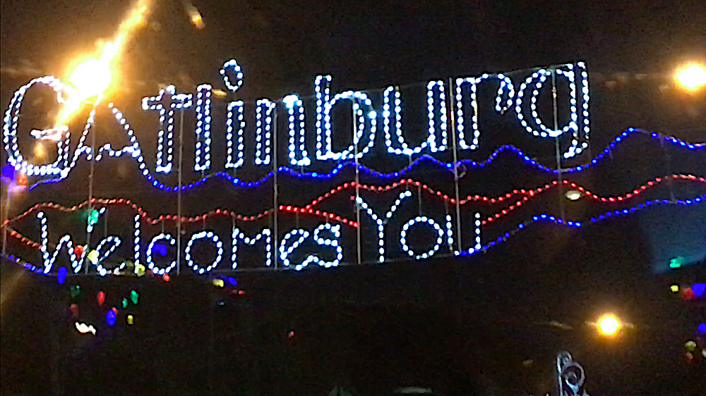 It had gotten dark by the time we reached Gatlinburg. The lights were beautiful. (Photo by Pam Rhoades)