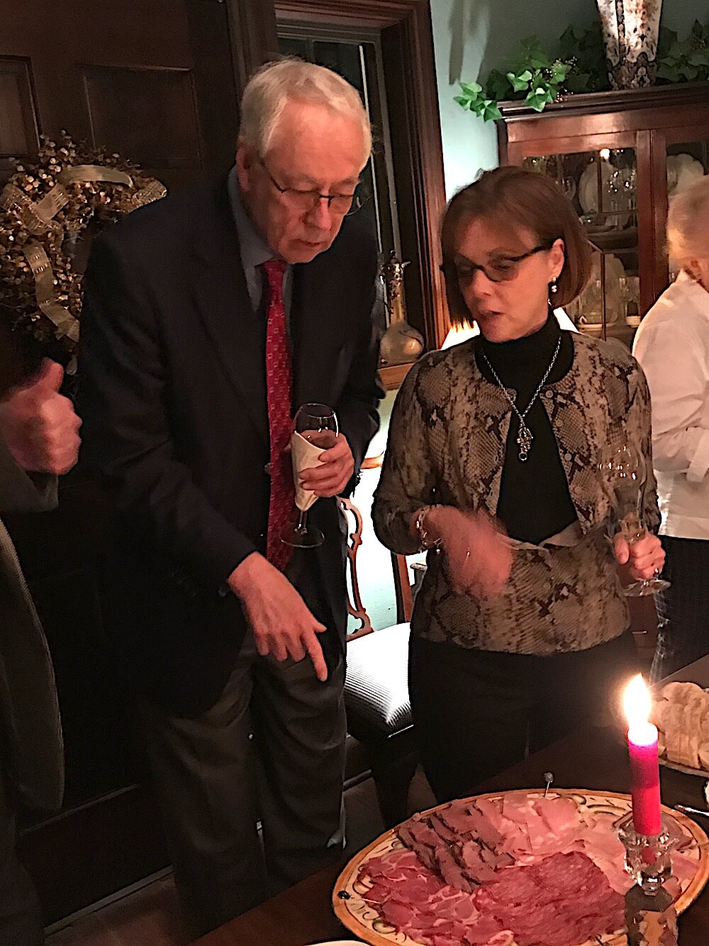 Alan Carmichael and Margie Nichols were discussing the charcuterie.