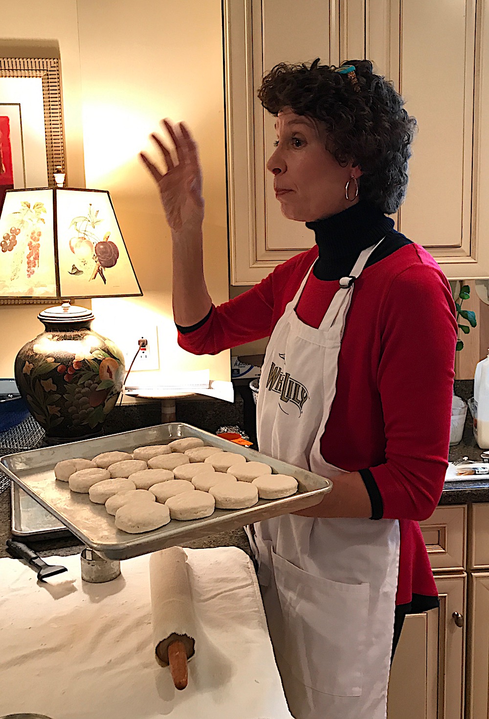 Turn the oven up high to preheat, Chris advised, to 475 or 500 degrees. The high heat will make the biscuits rise right up, she said.