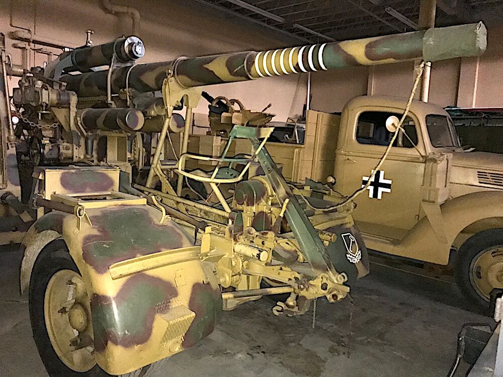 This is a German Flak "88" artillery piece . It was used extensively by the Germans in World War II and was very effective in shooting down Allied bombers over Germany. It is said to be a marvel of engineering and construction -- way ahead of its time, according to Richard.
