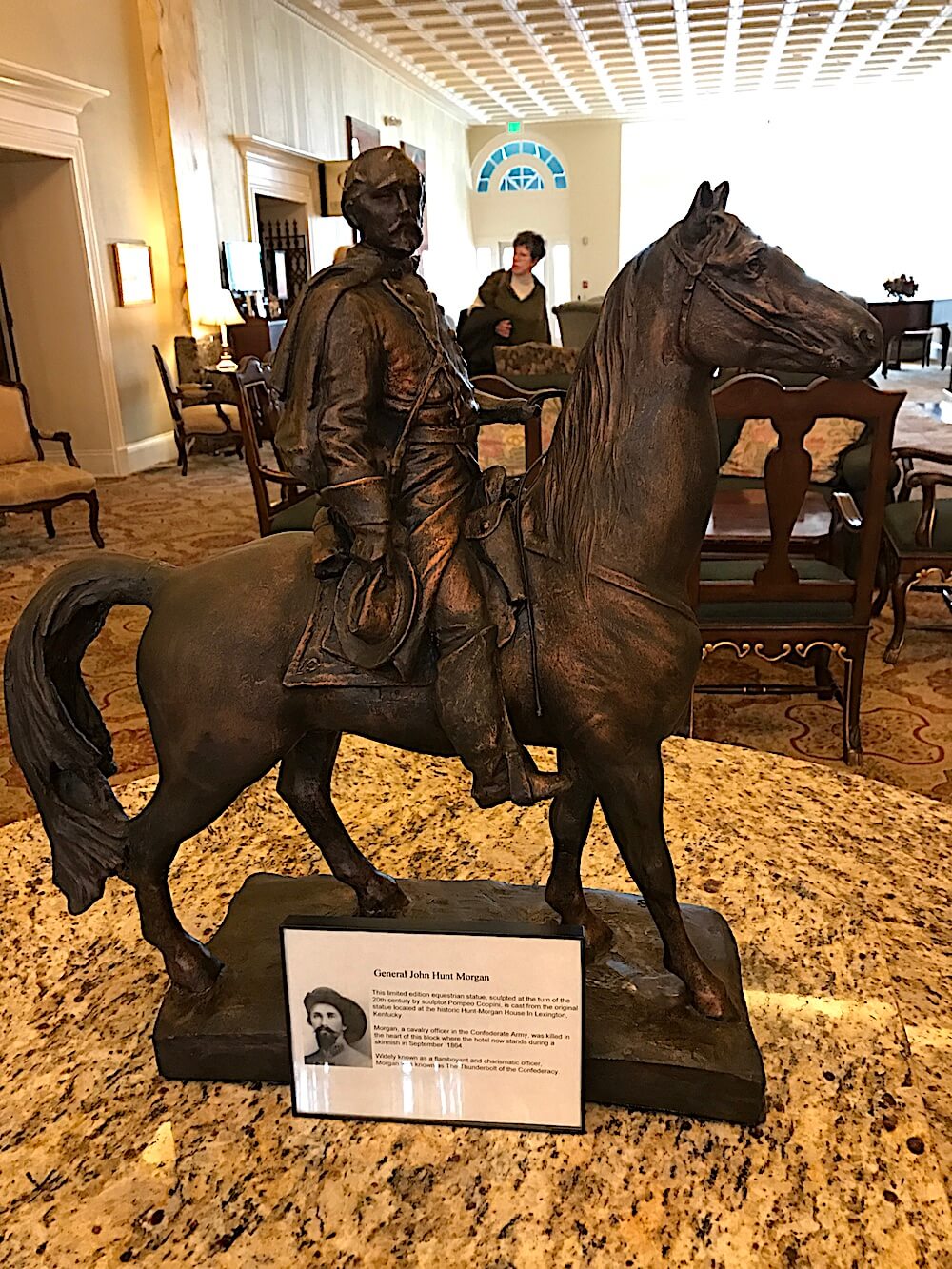 General John Hunt Morgan, knows as the "Thunderball of the Confederacy," was killed by Union soldiers on Sept. 4, 1864 after being betrayed by a woman who, from a window of Lane House, a tavern located on the site that is now the Inn, shouted out his location to the soldiers.