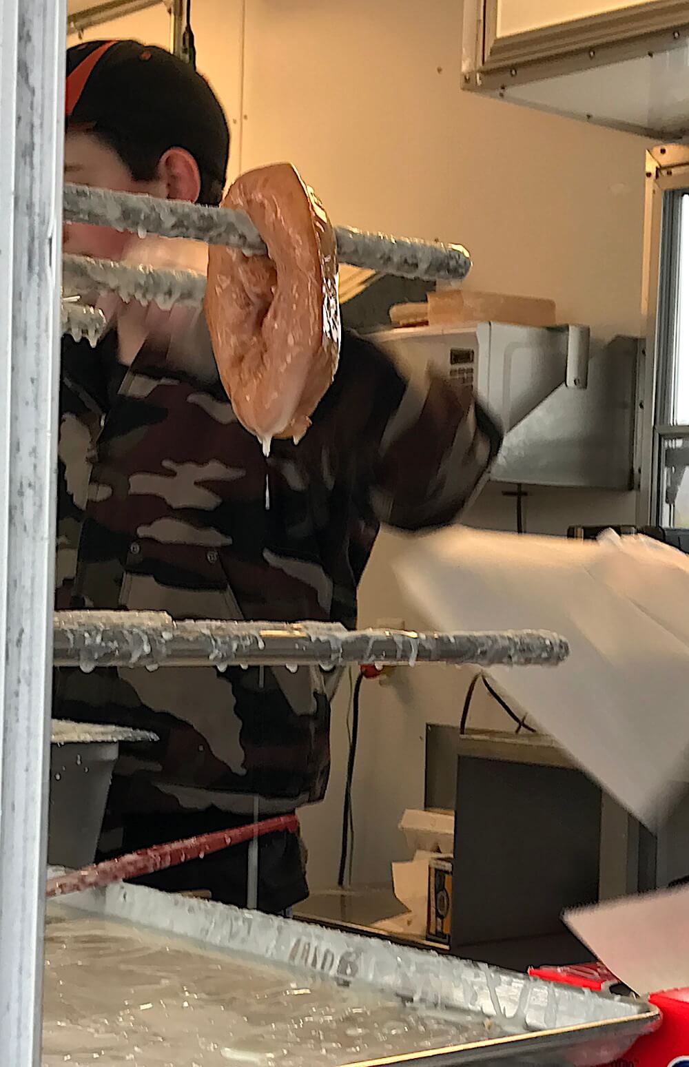 Donut drying.