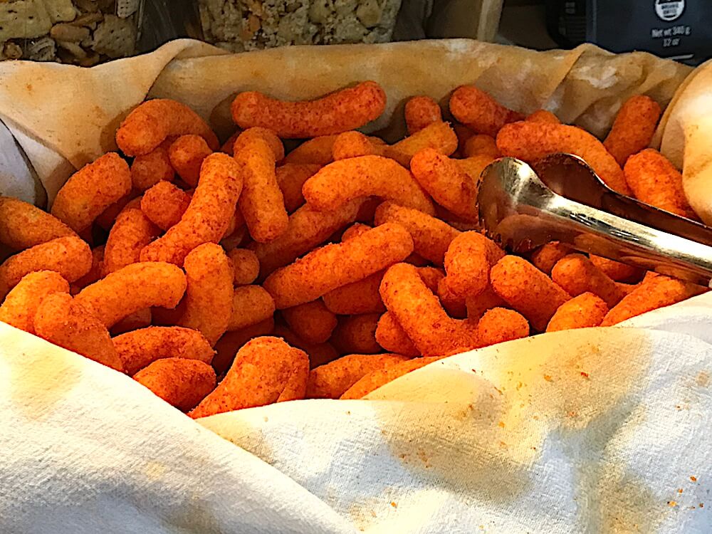Here's one sample. Gourmet cheese puffs. They were great, but I resisted.