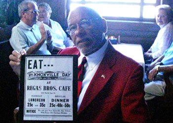 regas-90th-21 Former busboy Bob Booker and an ad from 1932