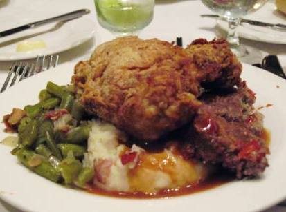 Dinner was fried chicken, meatloaf, country style green beans and mashed potatoes with gravy