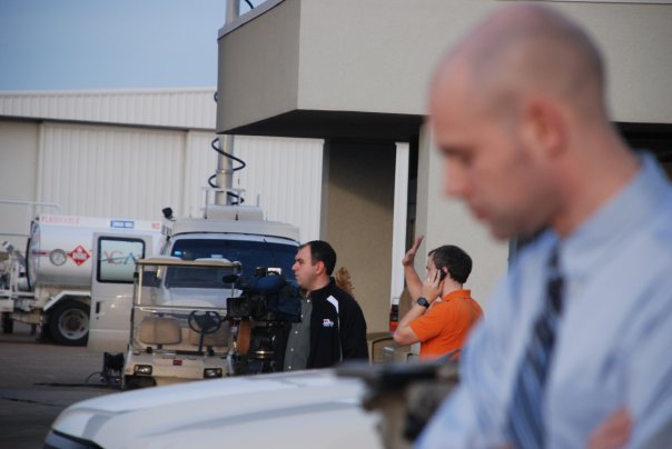 WBIR News Director Bill Shory, center, directed the TV folks on the scene