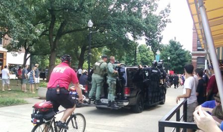 armored-vehicle An armored vehicle trailed behind the marchers and drove down the middle of Market Square.