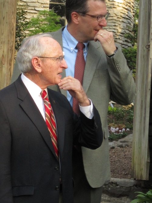 funny-pose I have not idea what they are looking at! Vince Dooley and Steve Seifried, executive director of the Knoxville Botanical Garden