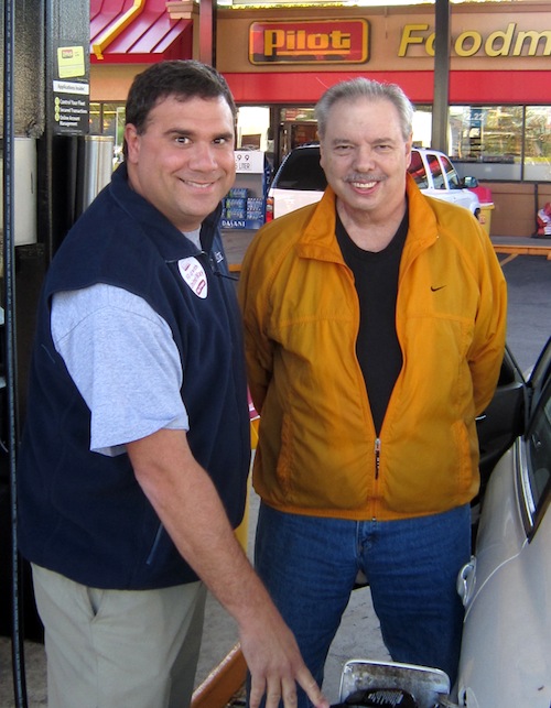 russell-biven-bearden-resident-ralph-ruth At Rocky Hill, WBIR's Russell Biven fills the tank for Bearden resident Ralph Ruth.