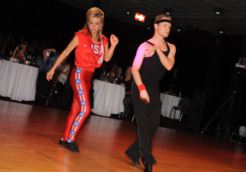 dancing-kane Fitness guru Missy Kane of Covenant Health dancing to the song, "Let's Get Physical," with pro J.W. Becker.