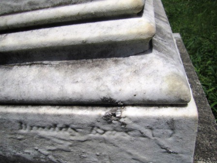 acid-rain Most monuments are signed by their carvers. You can barely read the signature on the back of the Cowan monument. Acid rain, Steve Cotham said.