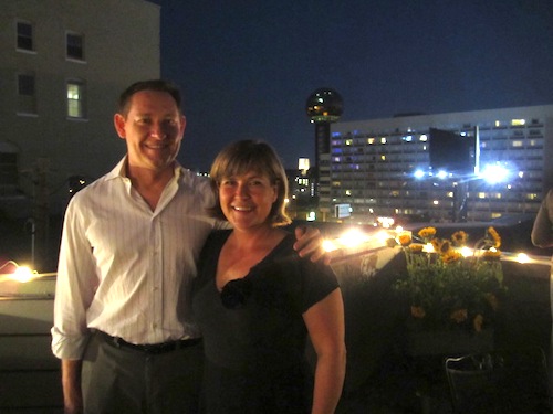 jim-and-kim-on-roof When we made it to the roof for dessert, night had fallen. Here are Jim and Kim.