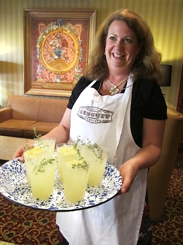 fiona-and-vodka-thyme-lemonaid But first, a signature cocktail to make the ride more festive. Fiona McAnally serves Vodka Thyme Lemonade.