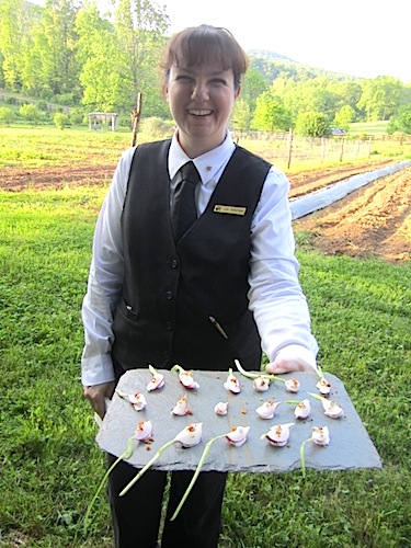 lisa-and-radishes Lisa Trentham serves garden radishes with schmaltz butter and crumbles of chicken skin.