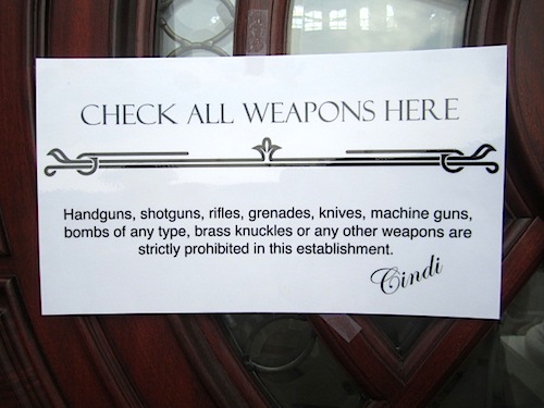 check-weapons Unfortunately, we had to leave our guns outside.