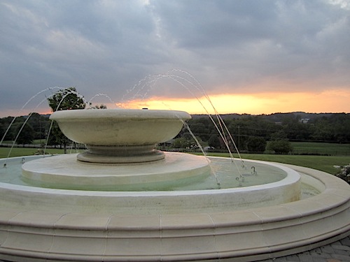 fountain-at-sunset Out front, the beautiful sunset highlighted the huge fountain.