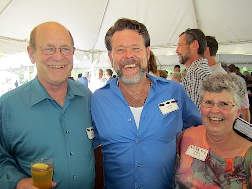 derek-white-and-parents-whitey-and-ellen-hitchcock Here is sculptor Derek White, center, with his parents, Whitey and Ellen Hitchcock, during the cocktail hour and silent auction.