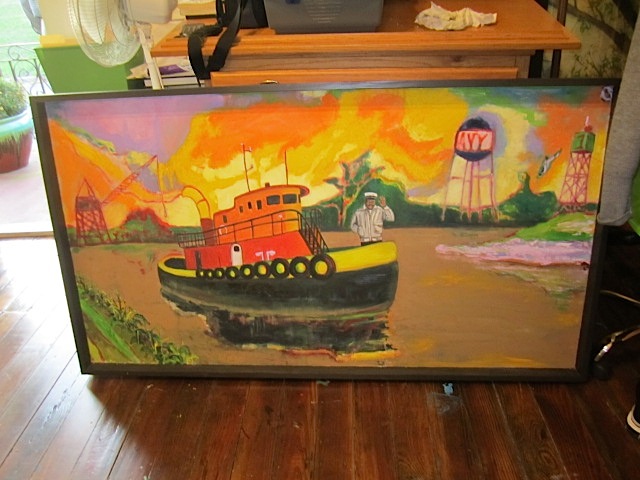 A bright painting of a boat.