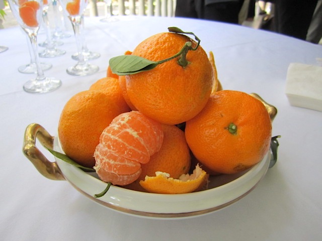 Butch Bailey, who lives near to Albania, grows satsumas. They decorated the tables and provided garnish for the mimosas. It was a simple, elegant touch.