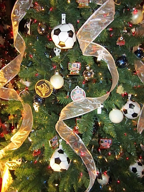 It's not hard to guess that this tree was decorated by the American Youth Soccer Organization.